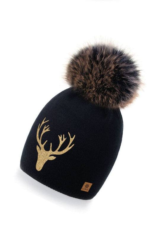 Aldo Pom Hat with Deer Logo - Black with Gold