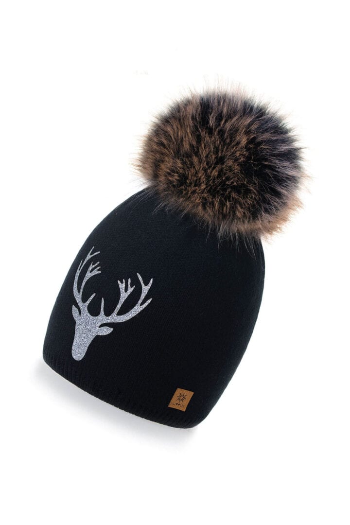 Aldo Pom Hat with Deer Logo - Black with Silver