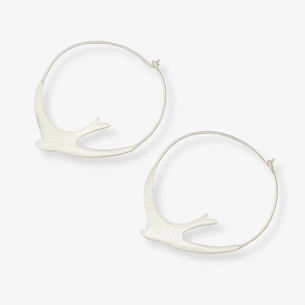 Amelia Circle Bird Hoop Earrings - Silver