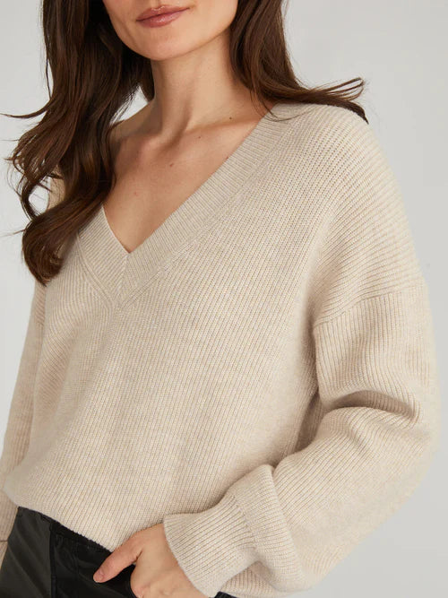 Angela Oversized V-Neck Sweater - Wheat