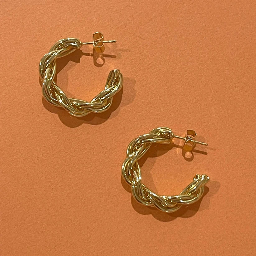 Twisted Gold Hoop Post Earrings