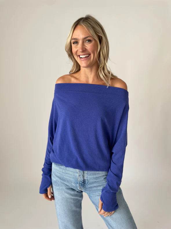 Anywhere Off Shoulder Sweater - Berry Blue