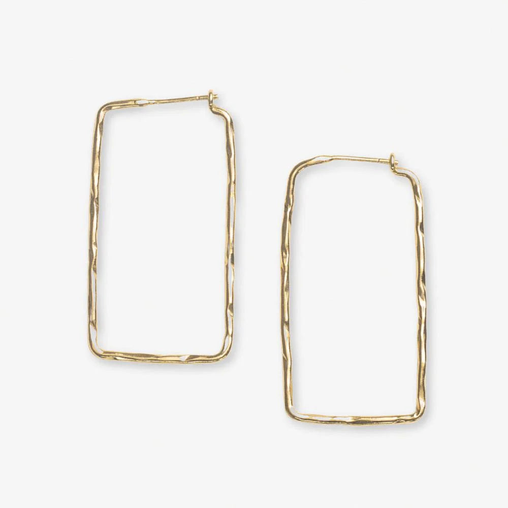 Athena Rectangle Bar Thin Hoop Earrings - Brass