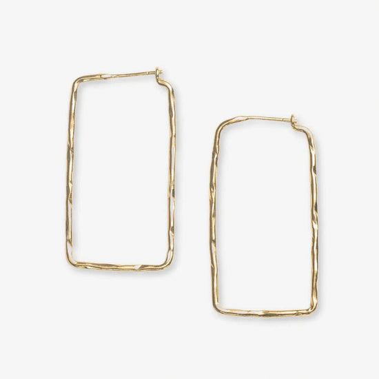 Athena Rectangle Bar Thin Hoop Earrings - Brass