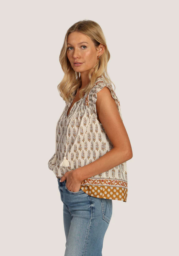 Ruffle Sleeve Avalon Top with Ties - Amber