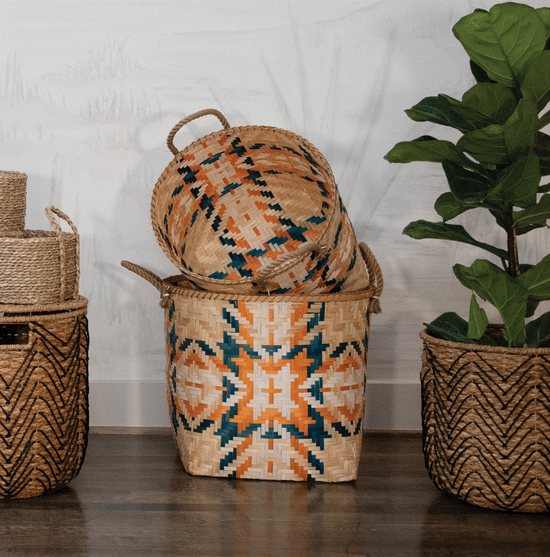 Hand-Woven Basket with Handles - Large