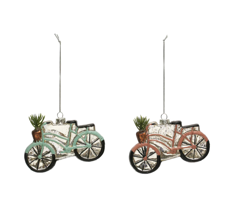 Glass Bicycle Holiday Ornament - Pink