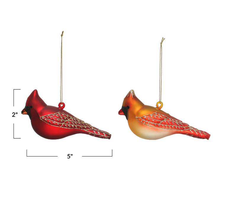 Load image into Gallery viewer, Hand-Painted Glass Cardinal Ornament with Glitter - Gold
