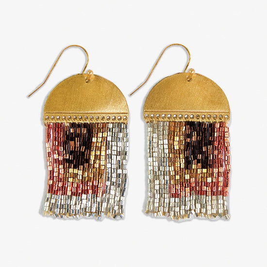 Birdie Abstract Beaded Fringe Earrings - Mixed Metallics