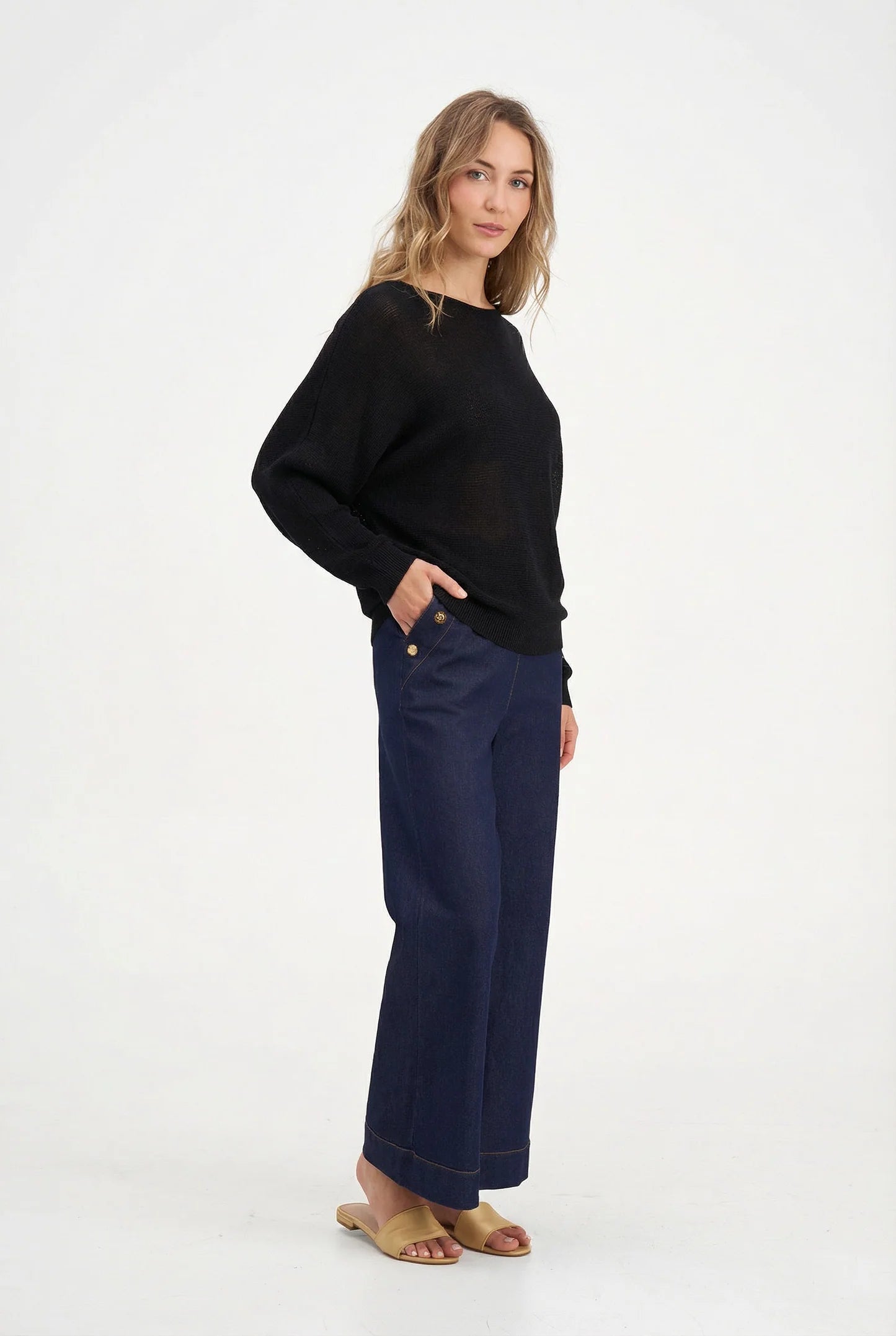 Lightweight Dolman Sleeve Sweater - Black