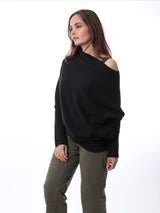 Lulla Assymetrical Boat Neck Sweater - Black O/S