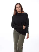 Lulla Assymetrical Boat Neck Sweater - Black O/S