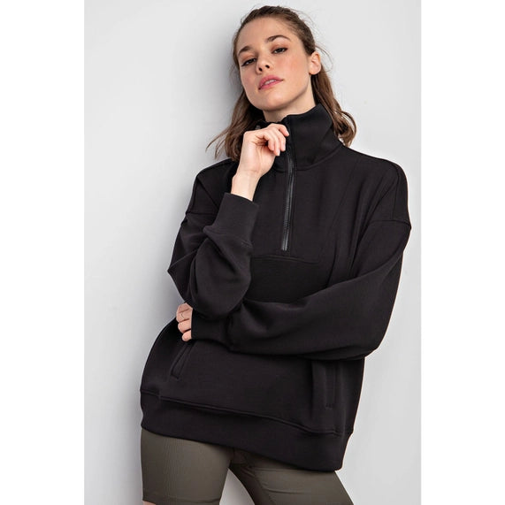 Quarter Zip Pullover Sweatshirt - Black