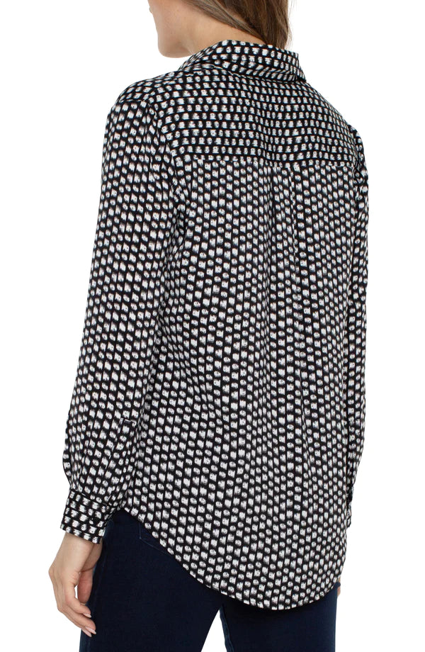 Button Down Top with Flat Pockets - Black / White Mini Dots