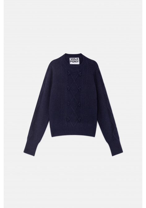 Load image into Gallery viewer, Sweater with Popcorn Stitch - Navy
