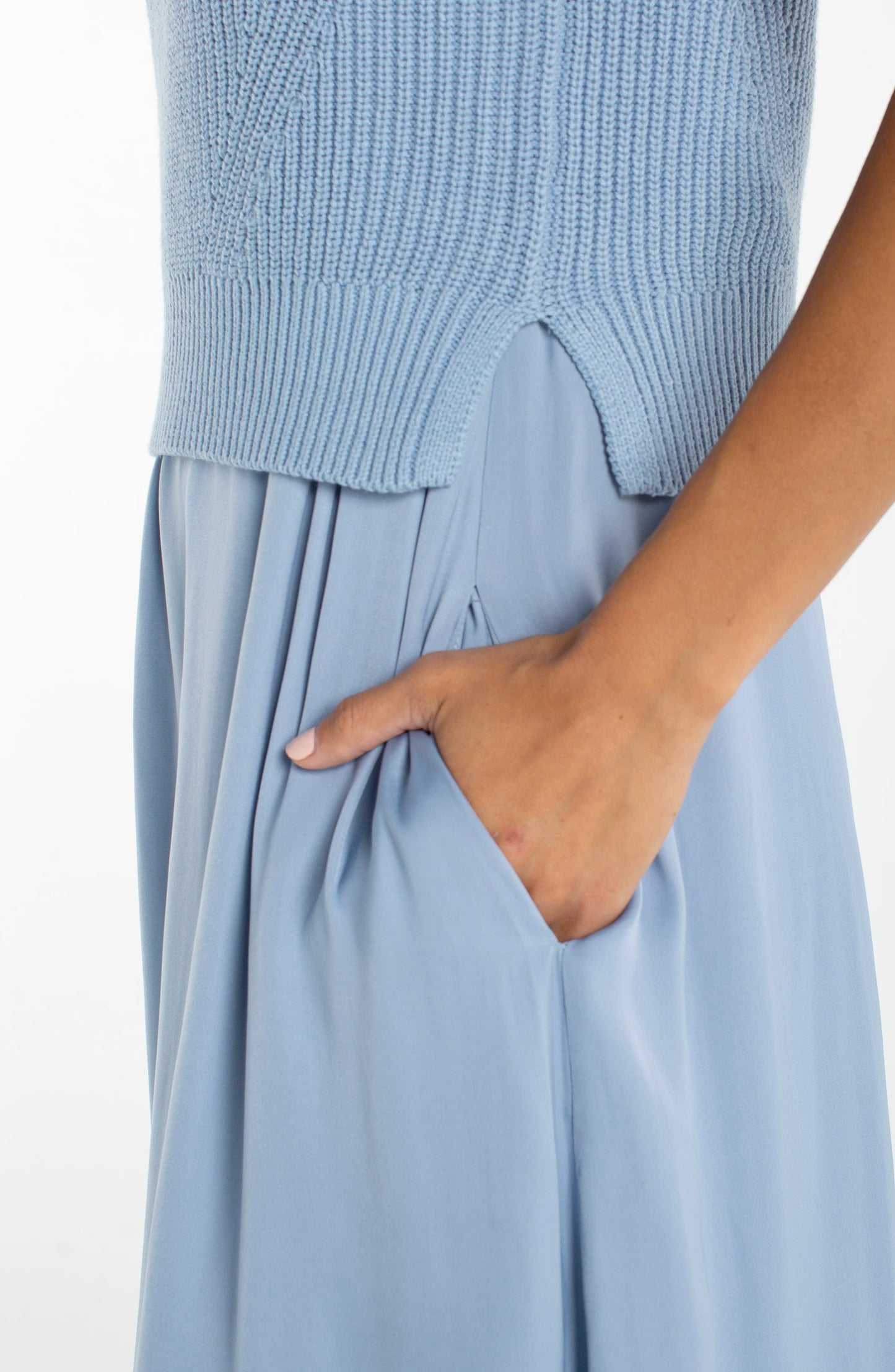 Sleeveless Woven Dress with Knit Bodice - Malibu Blue