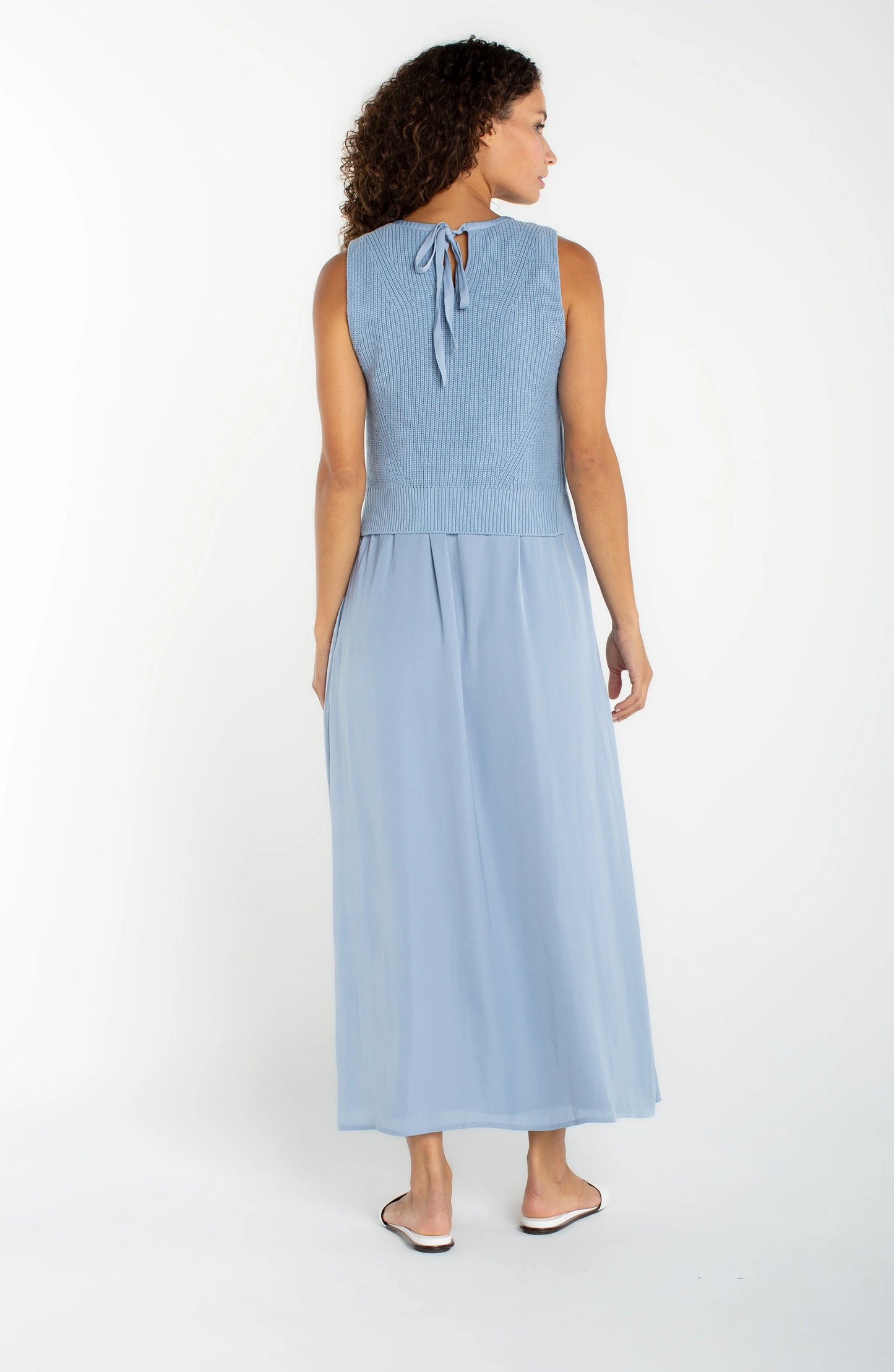 Sleeveless Woven Dress with Knit Bodice - Malibu Blue