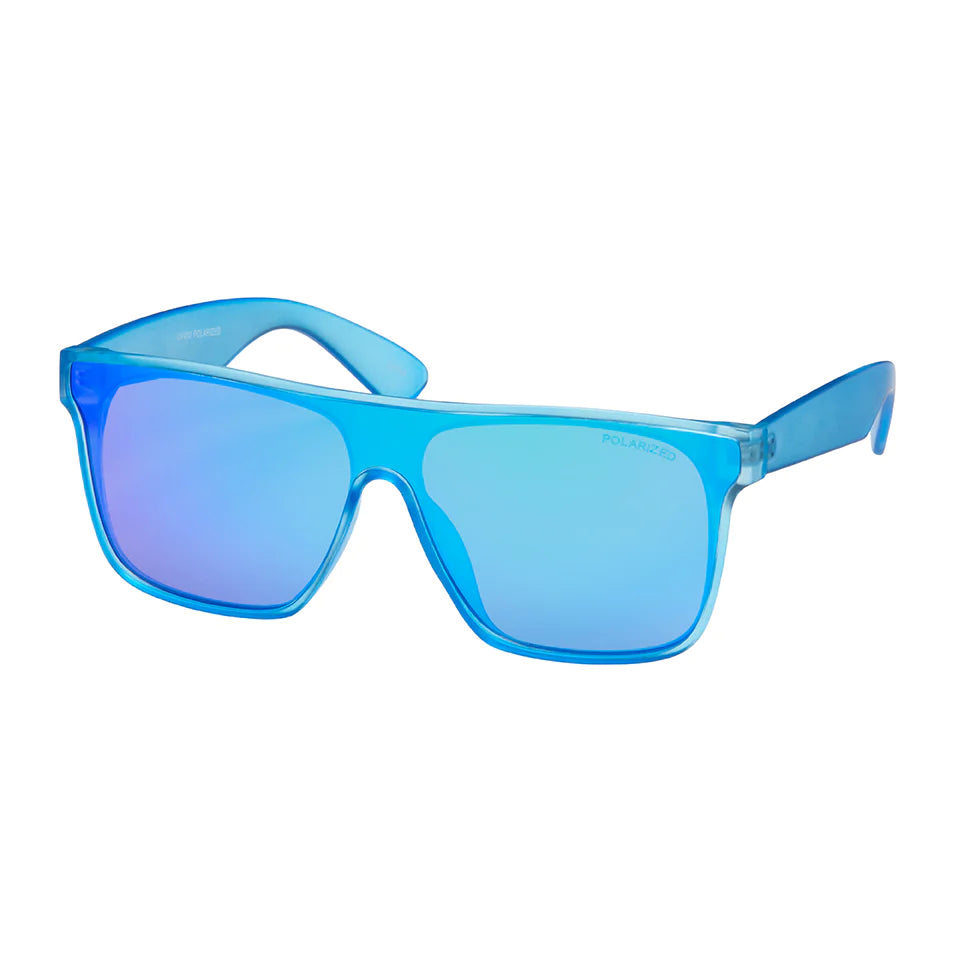 Wrap Mirrored Color Lens Sunglasses - Blue with Blue Lens