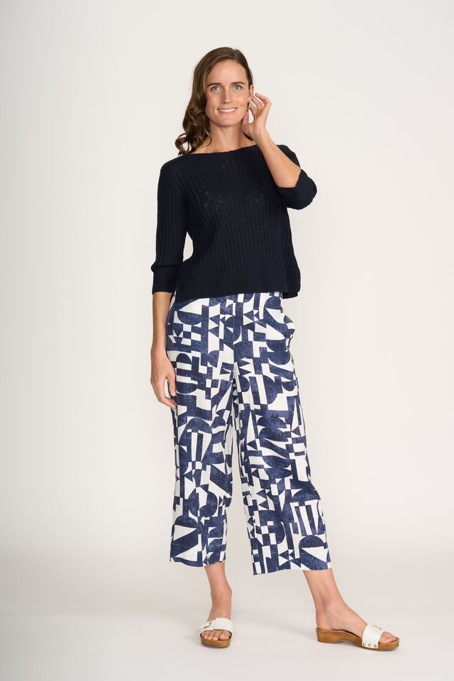 Boat Neck Sweater with 3/4 Sleeves - Black