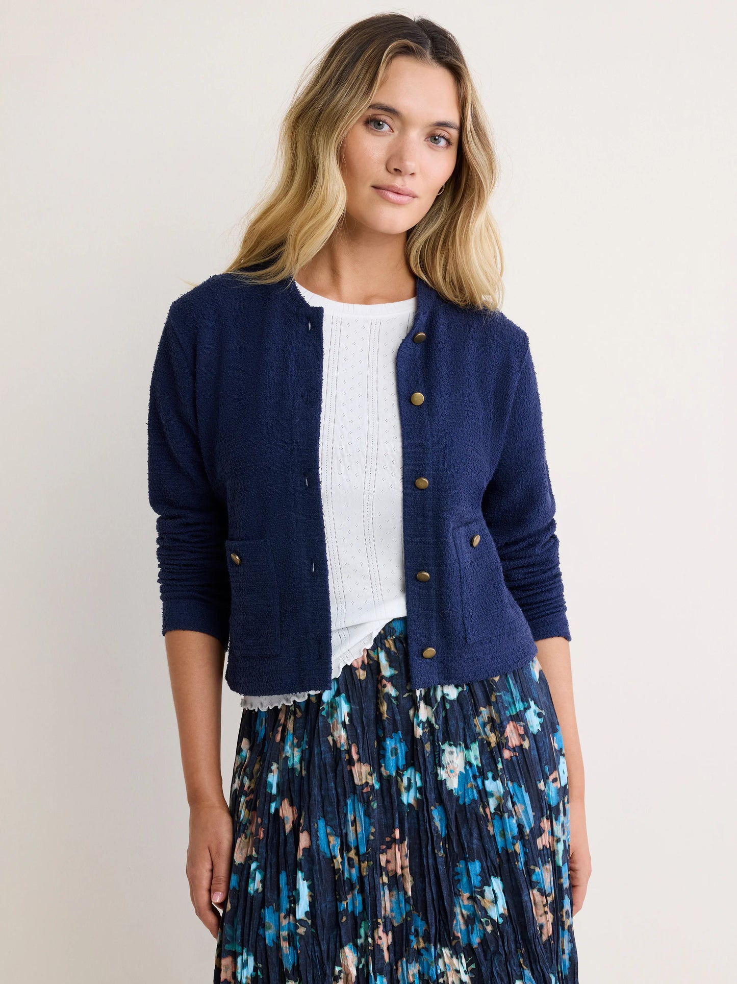Textured Knit Bomber Jacket - Ink