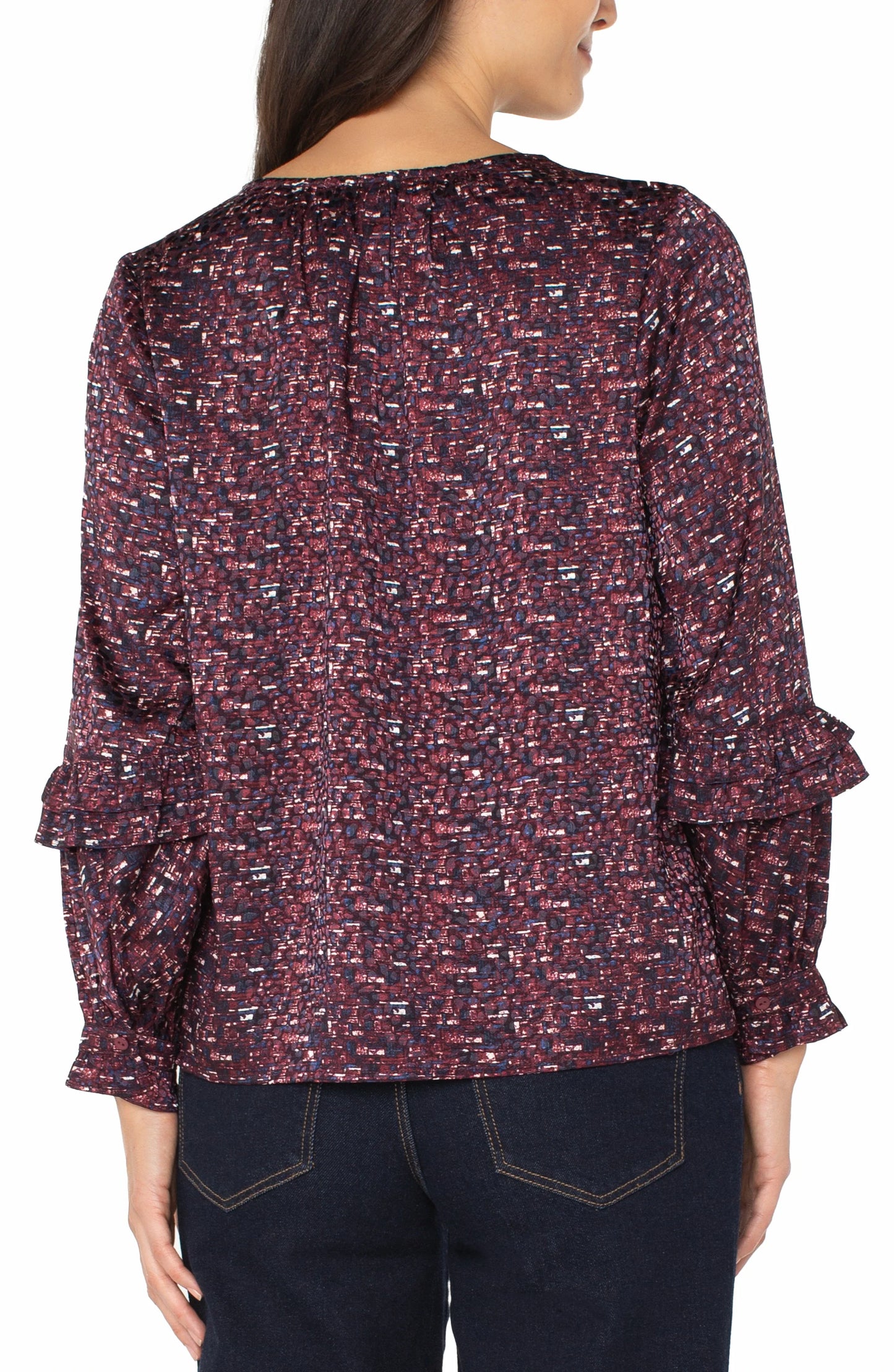 Long Sleeve Top with Puff Sleeves - Burgundy