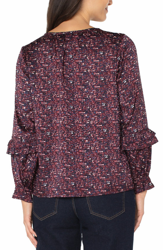 Long Sleeve Top with Puff Sleeves - Burgundy