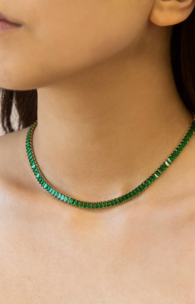 Baguette Stone Tennis Necklace - Emerald