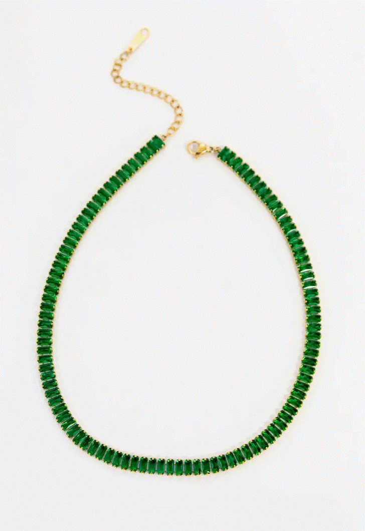 Baguette Stone Tennis Necklace - Emerald