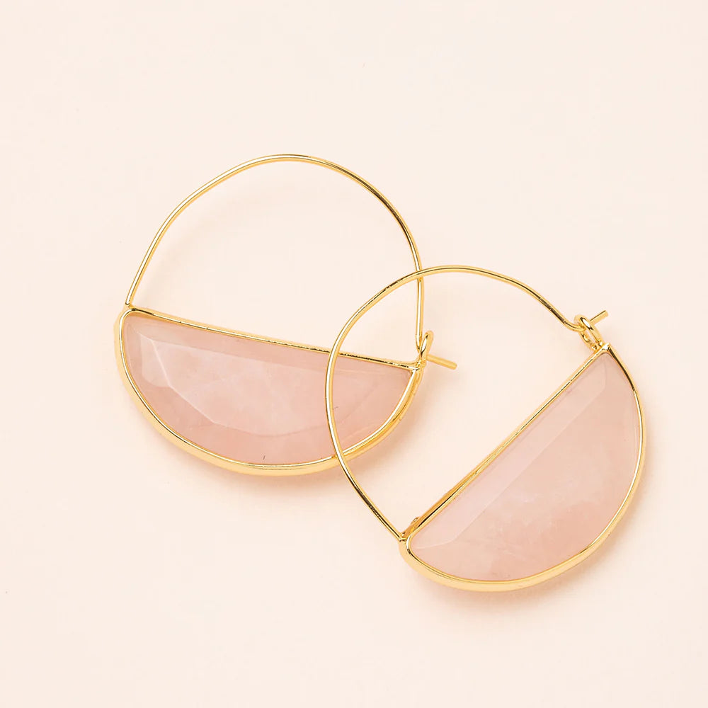 Rose Quartz & Gold Prism Hoop Earrings