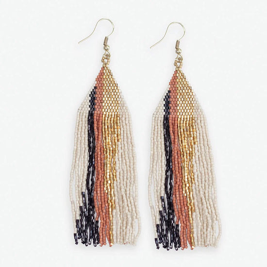 Camielle Abstract Striped Beaded Fringe Earrings - Mixed Metallic