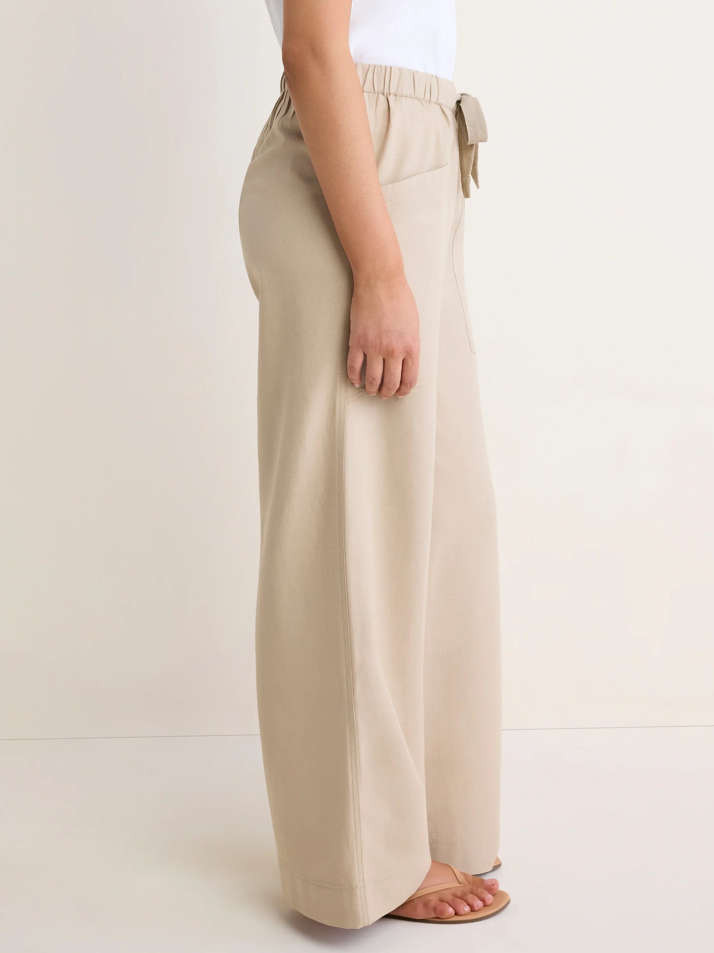 Carson Tie Waist Pants - White Pepper