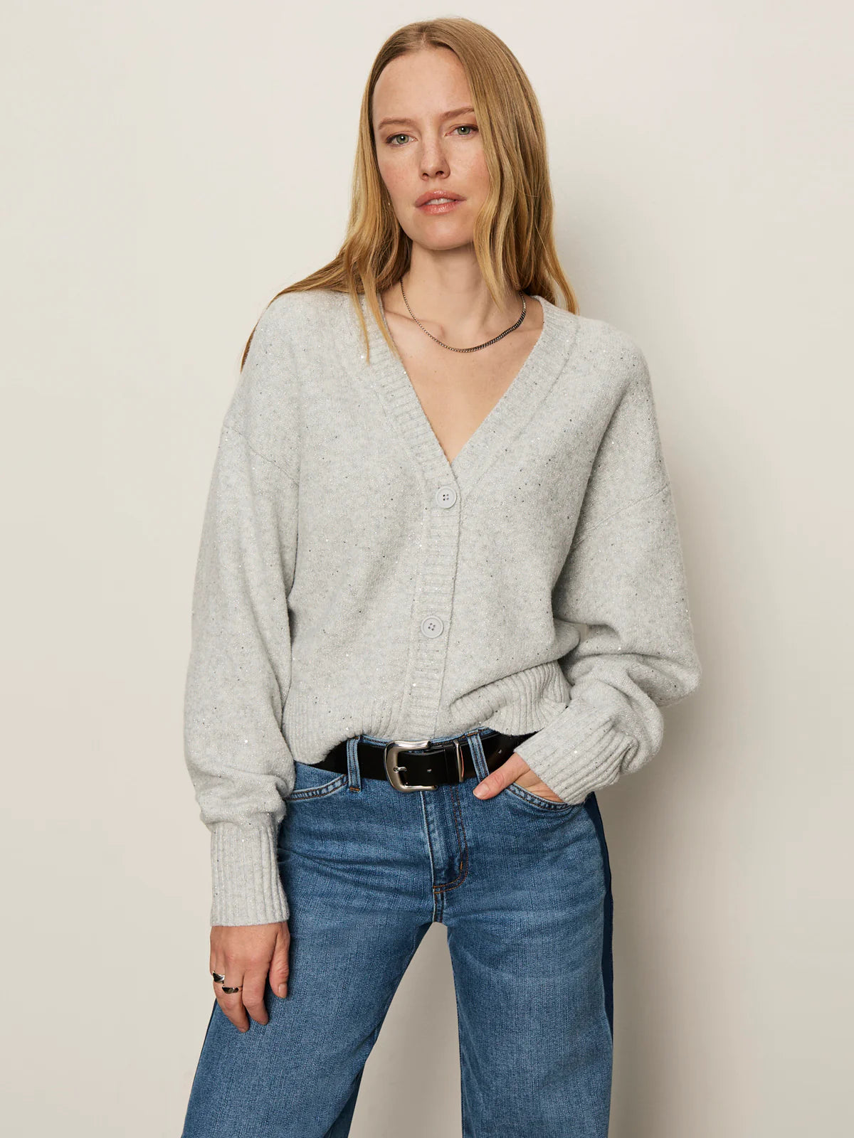 Shimmer Cardigan Sweater - Heather Grey