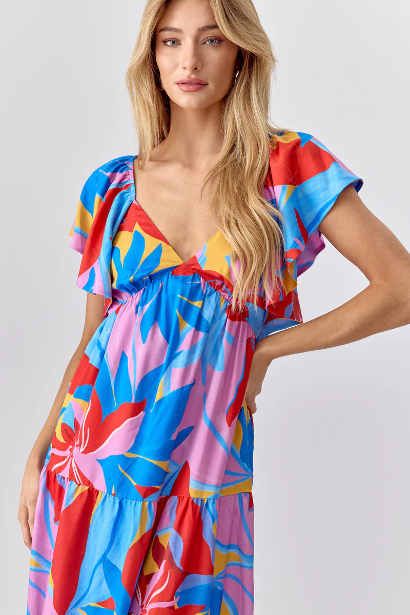 Caroline Flutter Sleeve Midi Dress