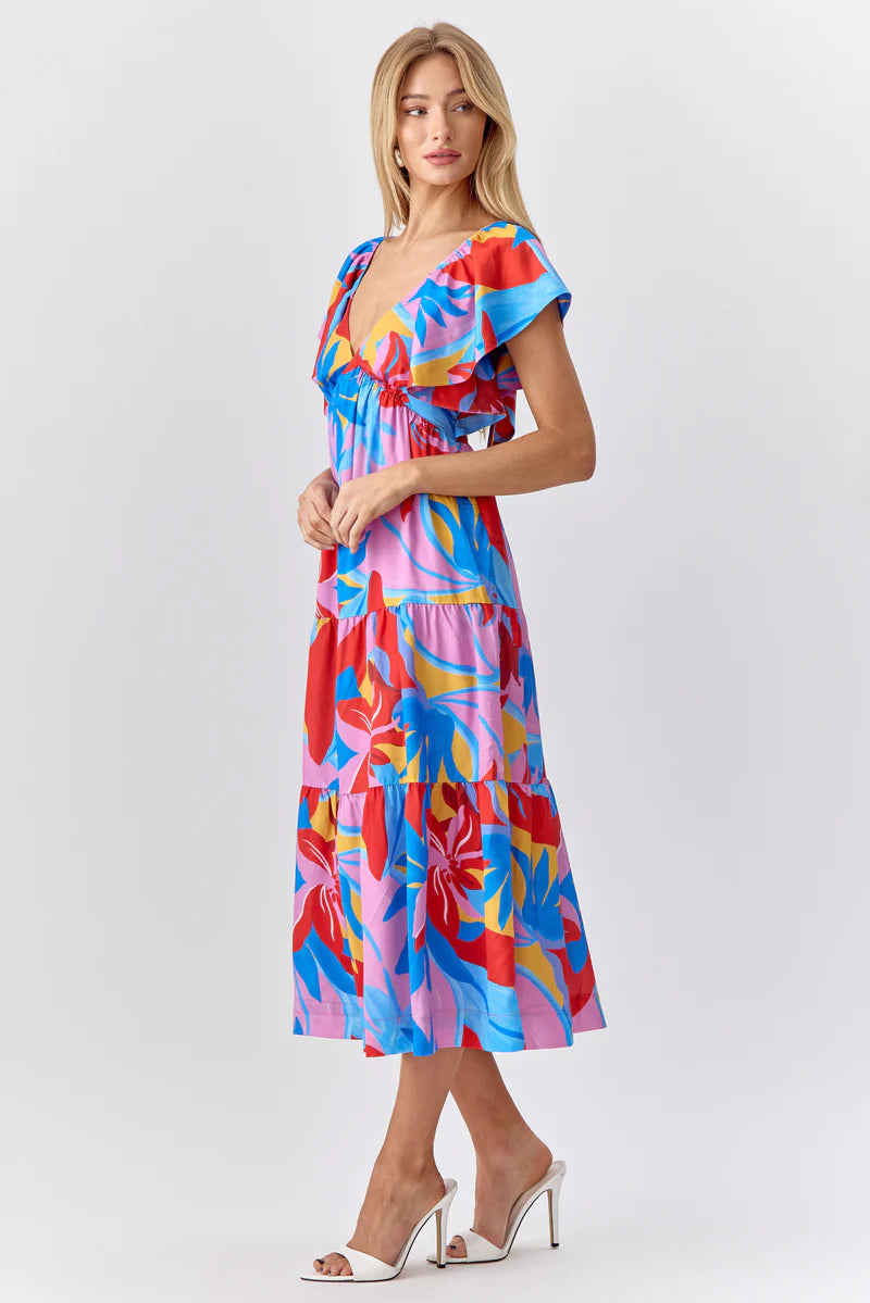 Caroline Flutter Sleeve Midi Dress