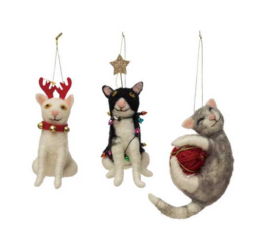 Wool Felt Cat Holiday Ornaments
