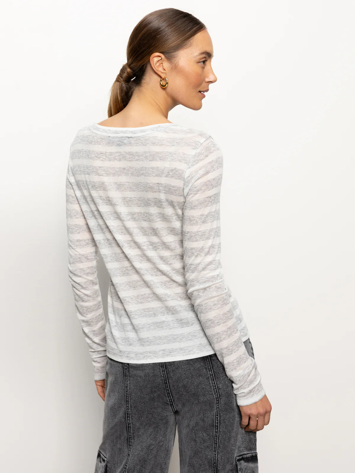 Femme Crew Neck Stripe Tee - Dewey Grey/Chalk