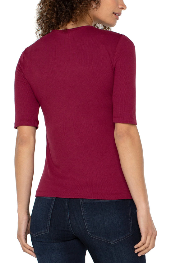 Double Layer V-Neck Top - Cherry