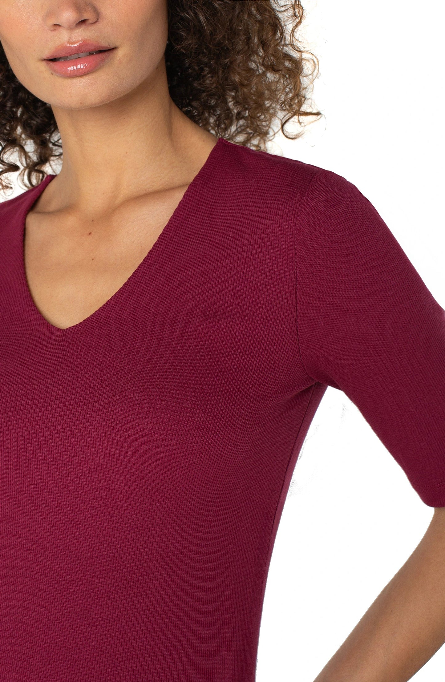 Double Layer V-Neck Top - Cherry