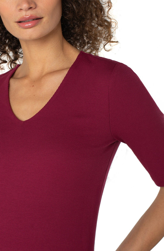 Double Layer V-Neck Top - Cherry
