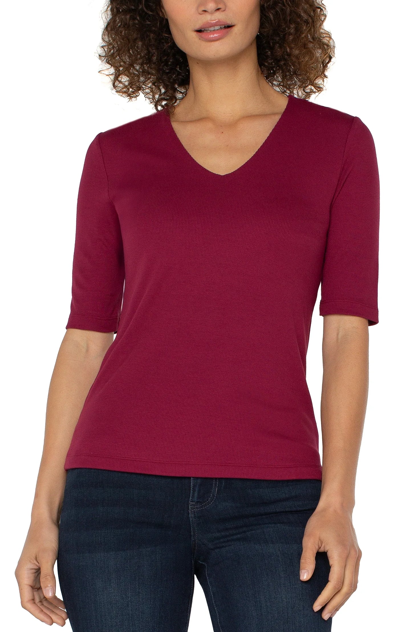 Double Layer V-Neck Top - Cherry