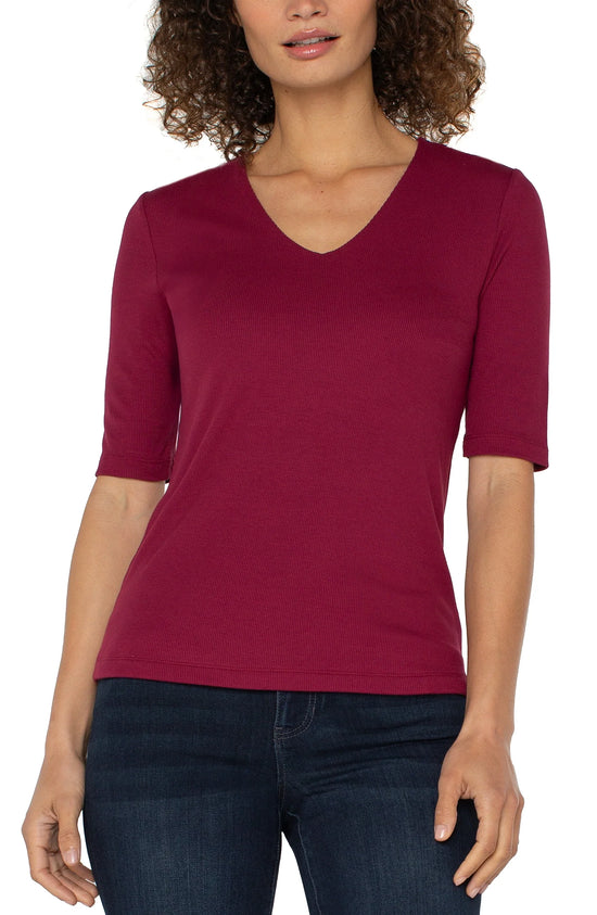 Double Layer V-Neck Top - Cherry