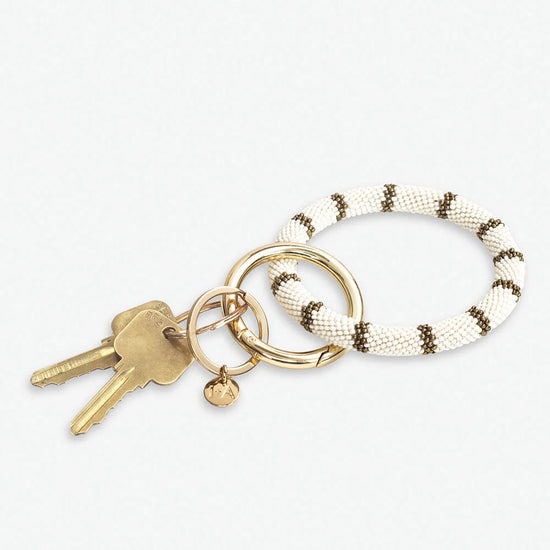 Chloe Striped Beaded Bracelet Key Ring - Cream