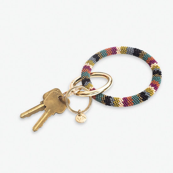 Chloe Striped Beaded Bracelet Key Ring - Muted