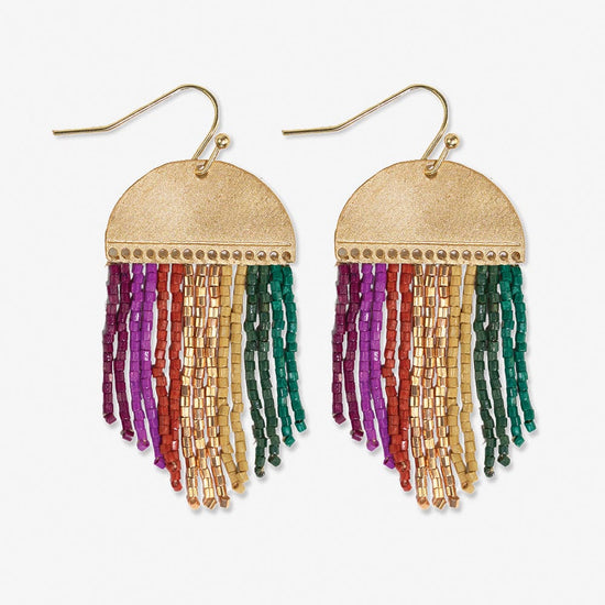 Claudia Multi-Striped Short Beaded Fringe Earrings - Muted