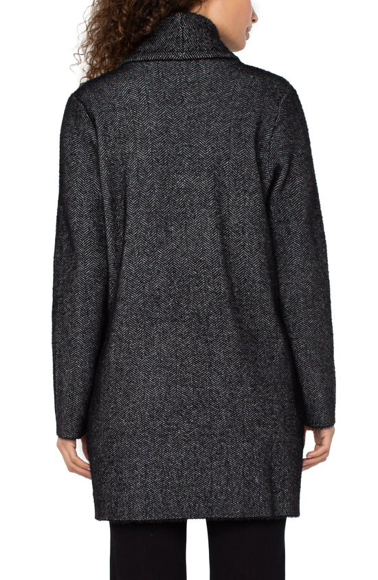 Long Open Shawl Collar Cardigan Coat Sweater - Charcoal