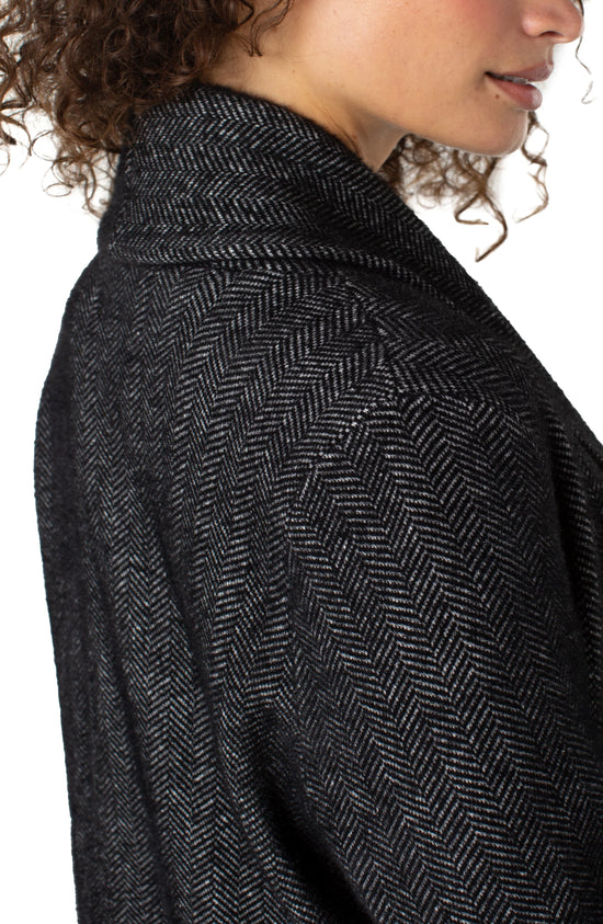 Long Open Shawl Collar Cardigan Coat Sweater - Charcoal