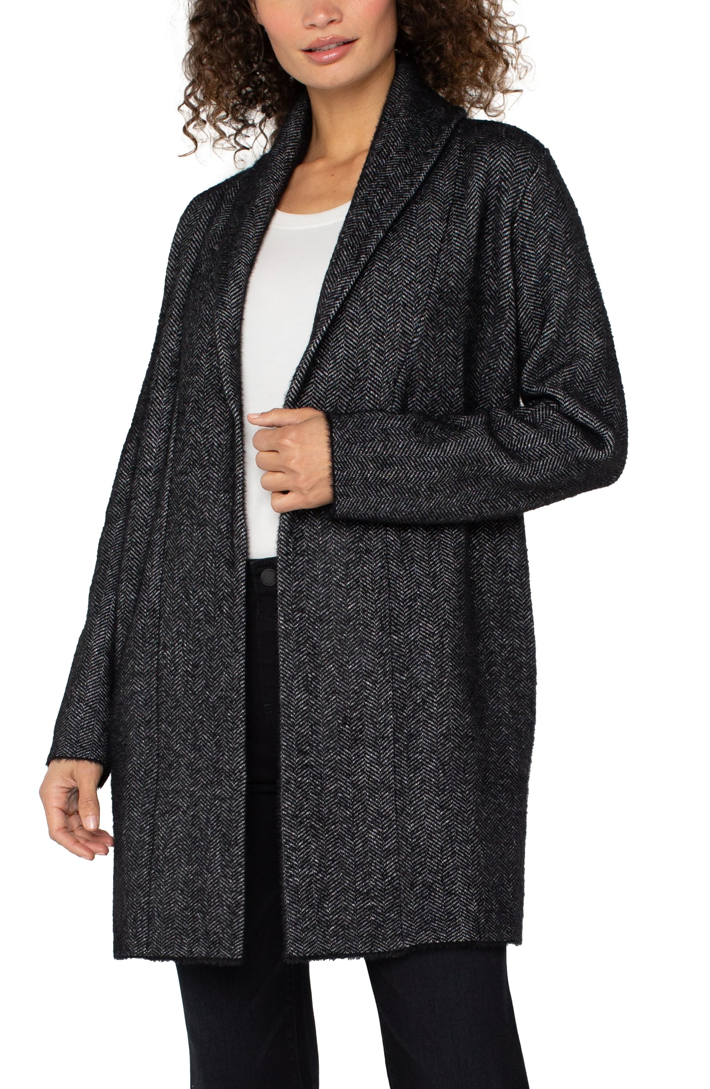 Long Open Shawl Collar Cardigan Coat Sweater - Charcoal