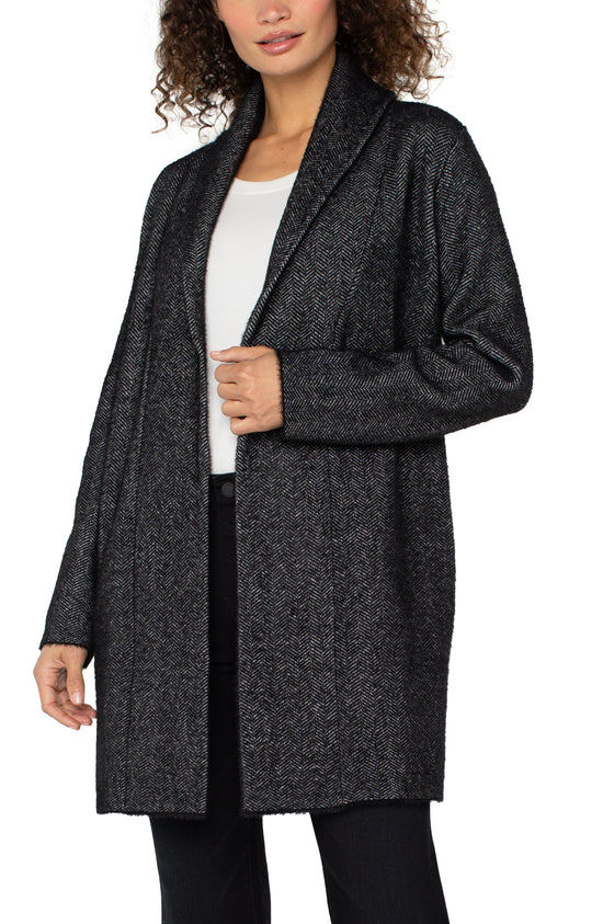 Long Open Shawl Collar Cardigan Coat Sweater - Charcoal