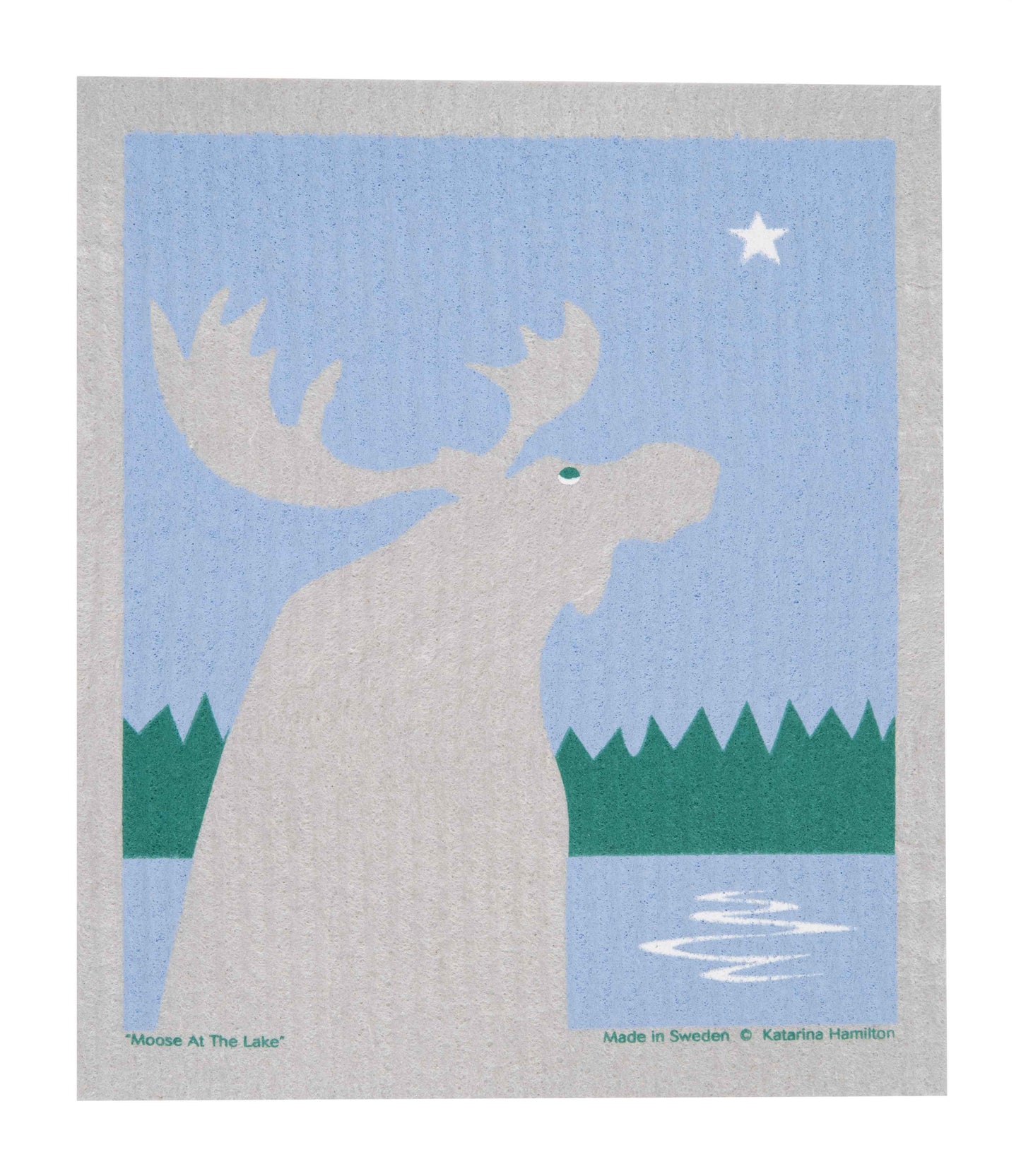Swedish Dishcloth - Moose by Lake