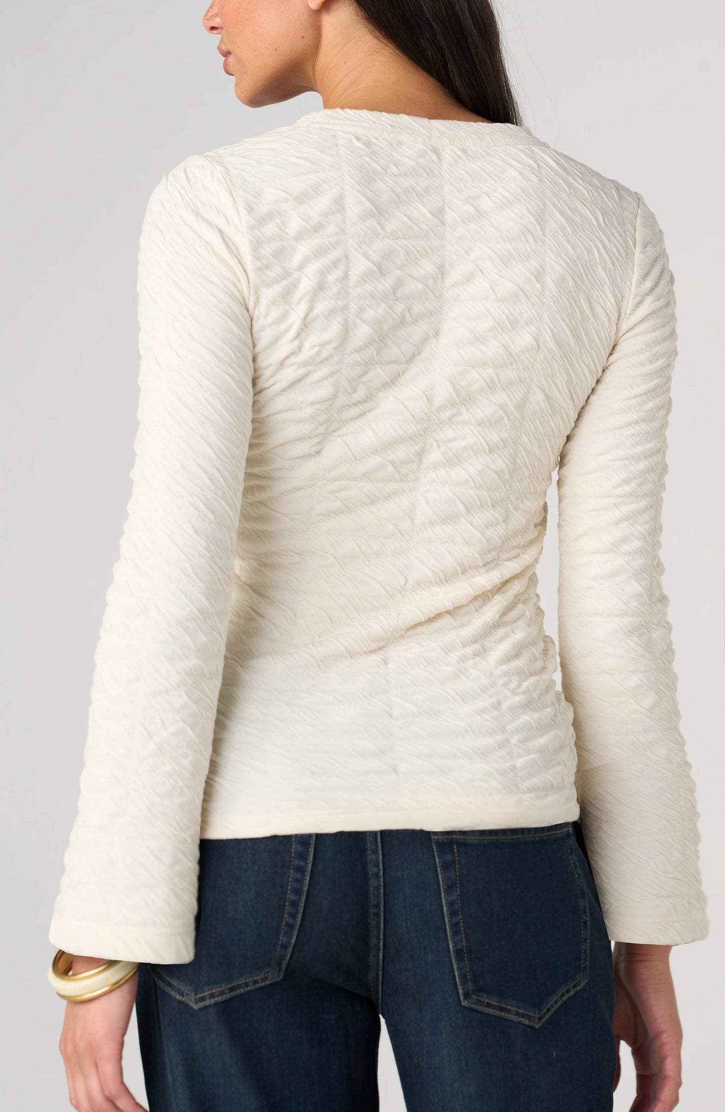 Crewneck Top Flared Sleeves - Cream